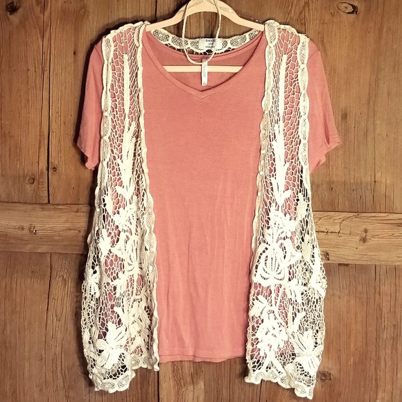David and Young Sweaters - David & Young Creamy White Lace Knit Cardigan